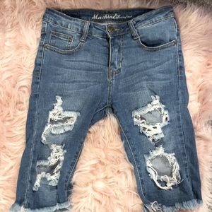 Denim, distressed Bermuda shorts